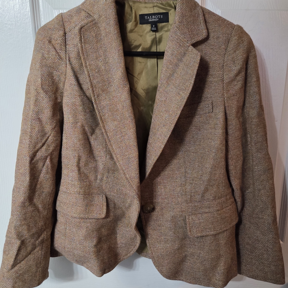 Talbots Women’s Wool Blazer Jacket Brown Tweed Single Button Classic